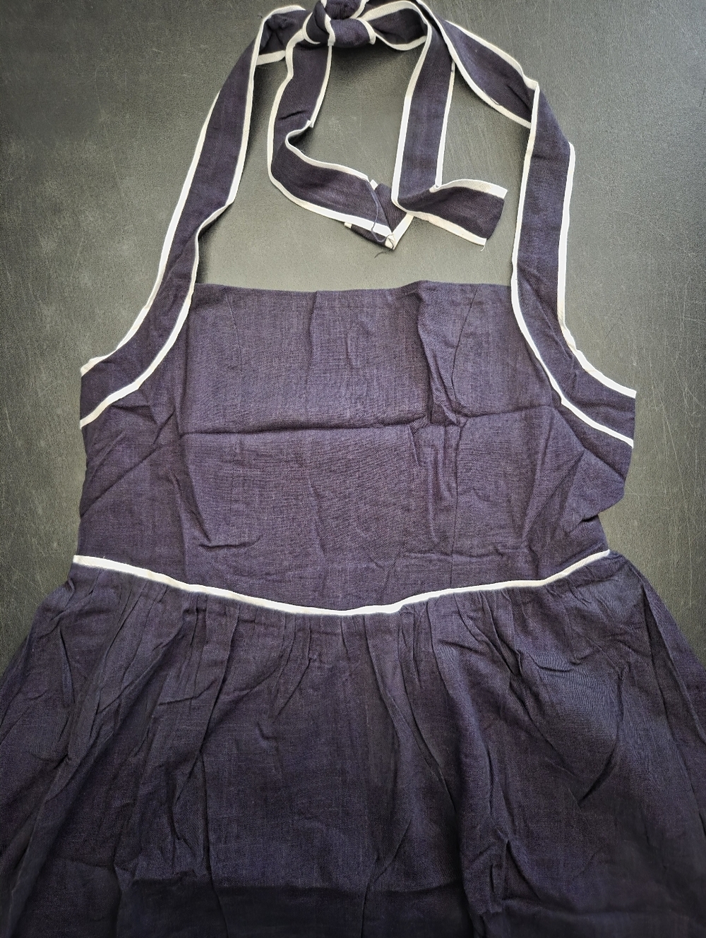 NWT - White Closet Linen Blend Navy Contrast Trim Halter Midi Dress - Size 14 - Picture 9 of 14